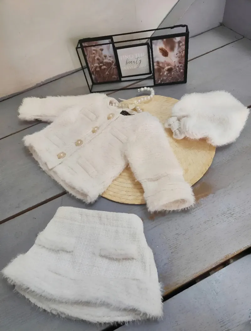 Baby-Set aus Kunstpelz und Tweed-Rock