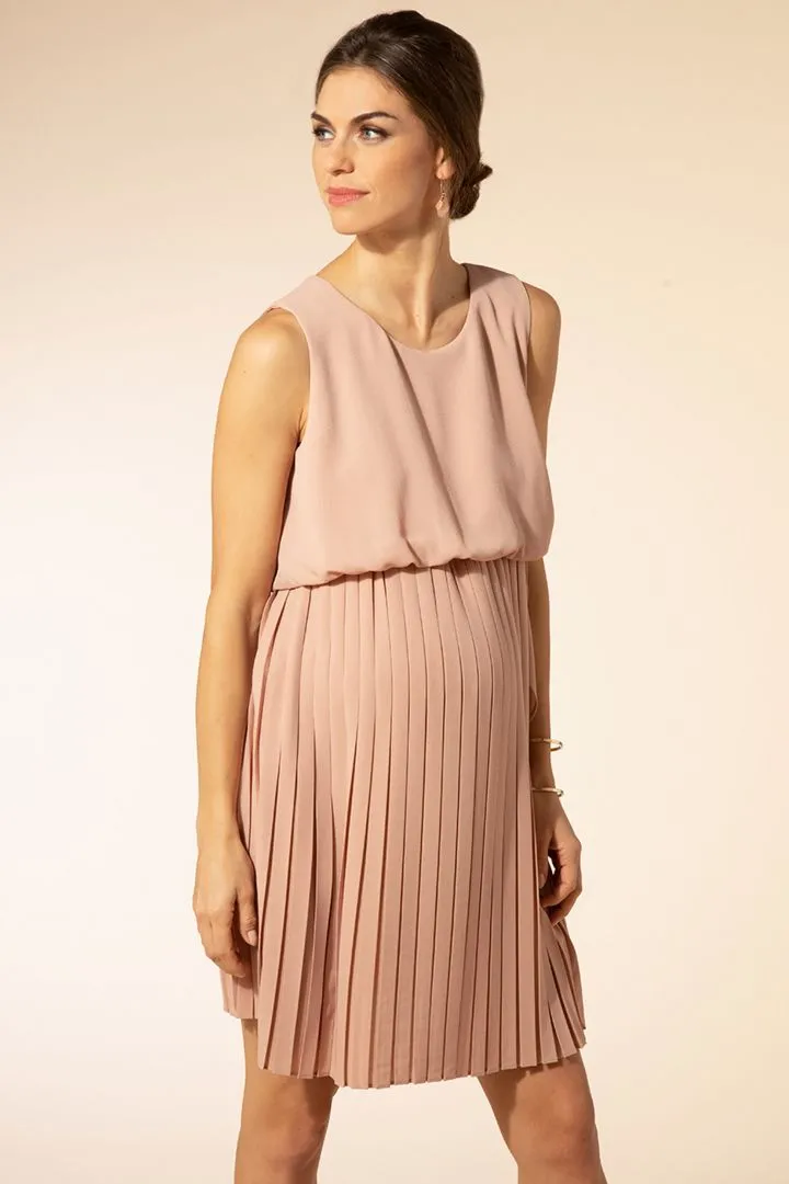 Crepe Umstands- und Stillkleid mit Plissees rosa