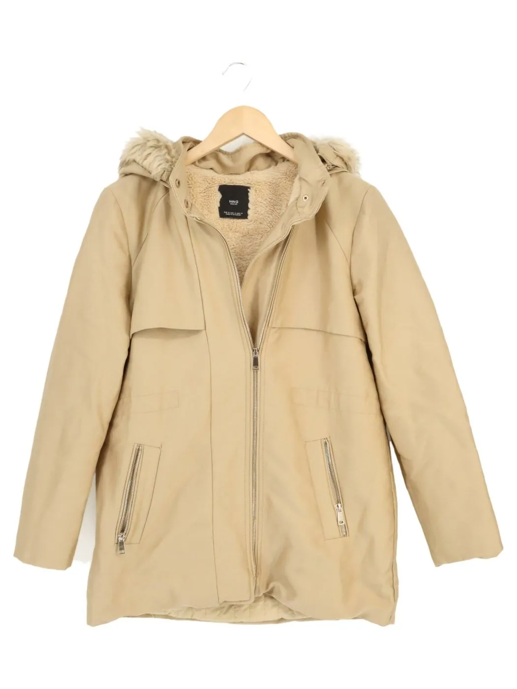 Damenmantel Beige M   Kapuze Winter Casual