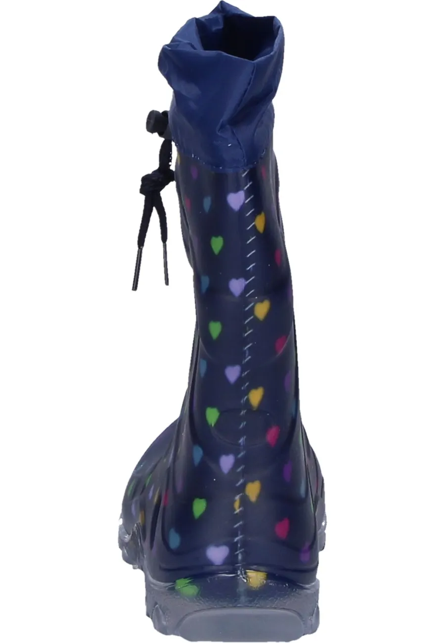 Der warme Kindergummistiefel BLINKING HEARTS dunkelblau