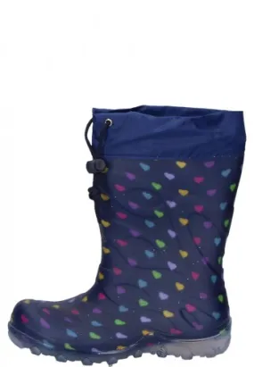 Der warme Kindergummistiefel BLINKING HEARTS dunkelblau