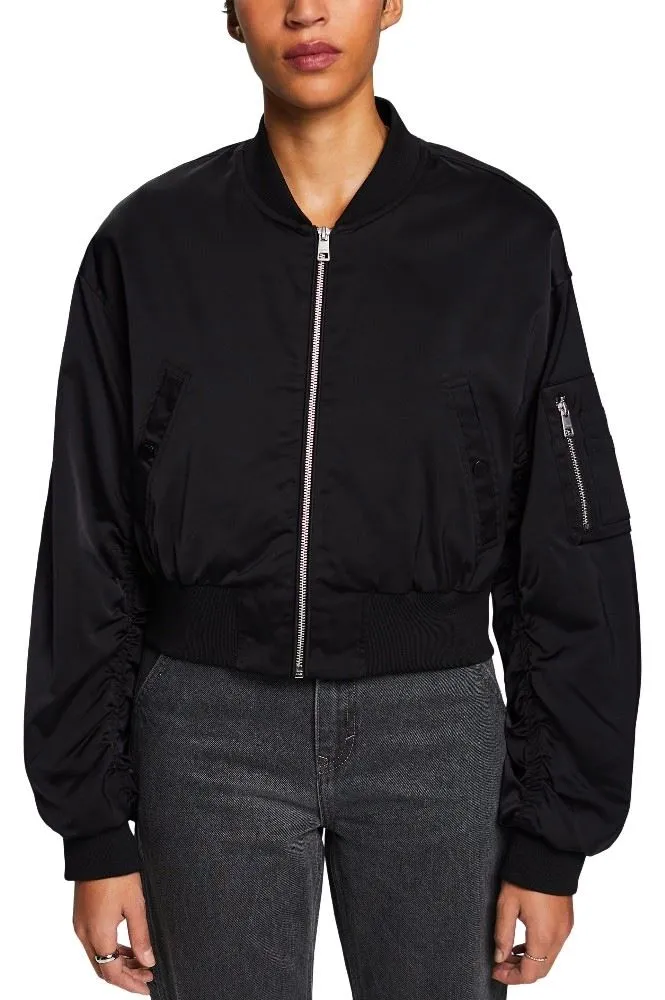 ESPRIT Bomberjacke Satin Cropped- Länge schwarz S14 014EE1G343