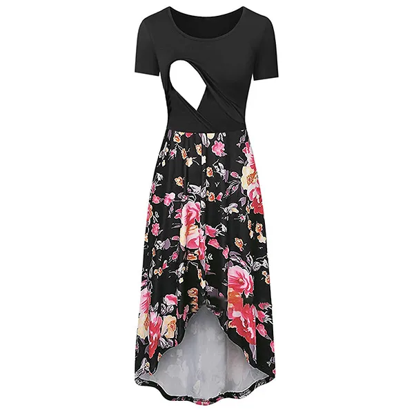 Modernes Stillkleid mit Schickem Muster Unregelmäßigem Saum und Kurzen Ärmeln