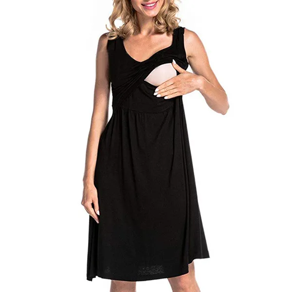 Modernes Ärmelloses Stillkleid mit Volltonfarbe und Rundhalsausschnitt