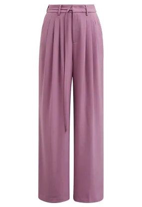 Plissierte Hose mit geradem Bein und verstellbarem Gürtel in Violett