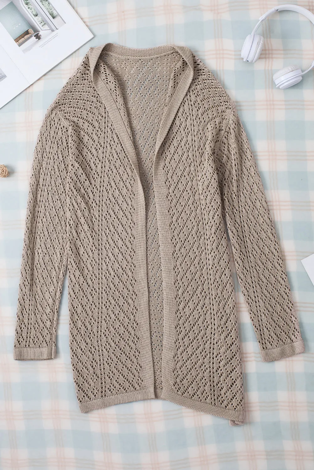 Pointelle-Strickcardigan Mit Offener Vorderseite