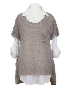 Pullover mit Spitze 2-tlg. für Damen in  taupe von Spaziodonna