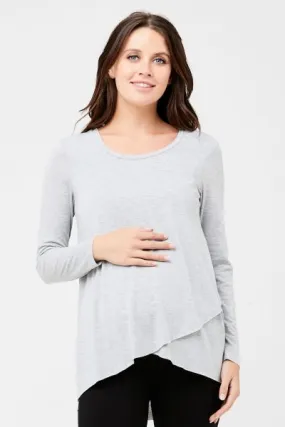 Raw Edge Langarm Umstands- und Stillshirt grau