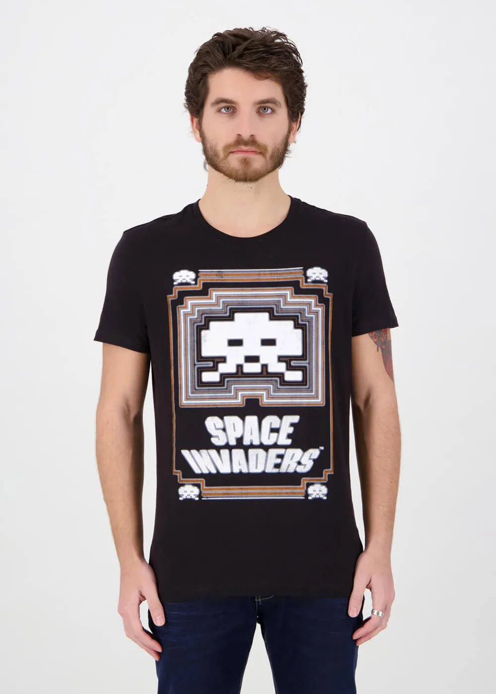 Retro Games Herren Space Invaders Glowing T-Shirt Schwarz
