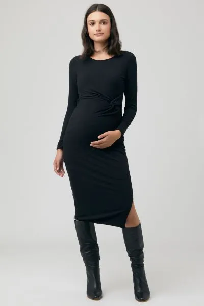 Ribbed Umstandskleid mit Knotendetail