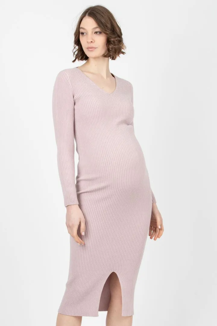 Rippstrick Bodycon Umstandskleid mit Schlitz vintage rose