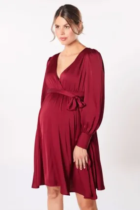 Satin Umstandskleid mit Ballonärmeln