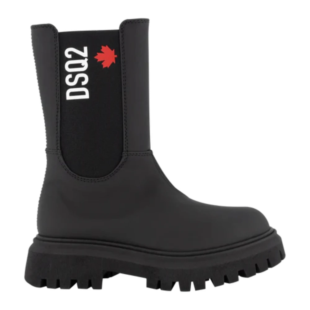 Schwarze Slip-On Kinderstiefel mit Ahornblatt-Druck