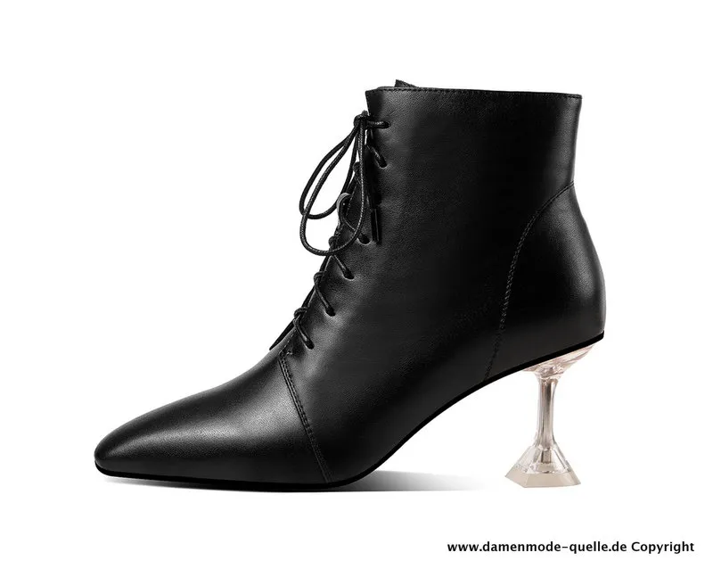 Sexy Leder High Heels Stiefeletten in Schwarz