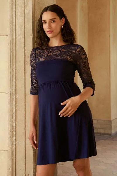 Umstands-und Stillkleid aus Bambus Viskose mit Spitzenärmeln navy