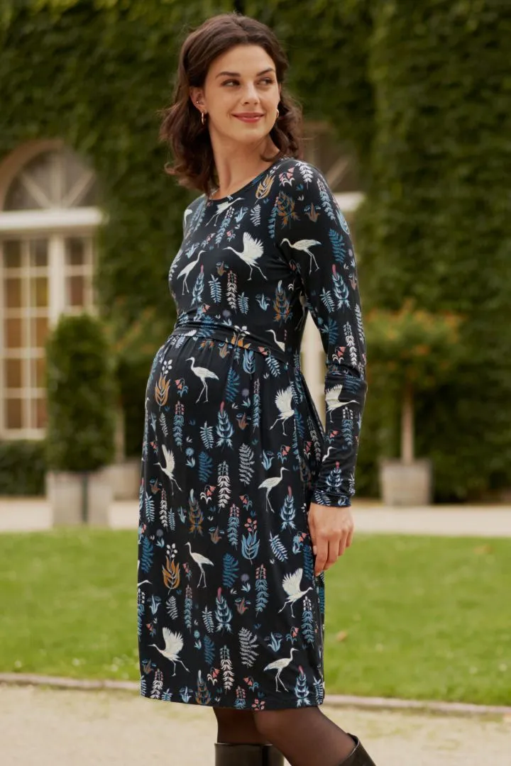 Umstands- und Stillkleid mit Storch Print