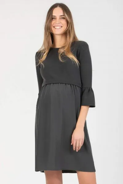 Umstands- und Stillkleid mit Trompetenärmel schwarz