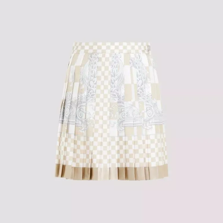   Versace  Damier Print Skirt Neutrals