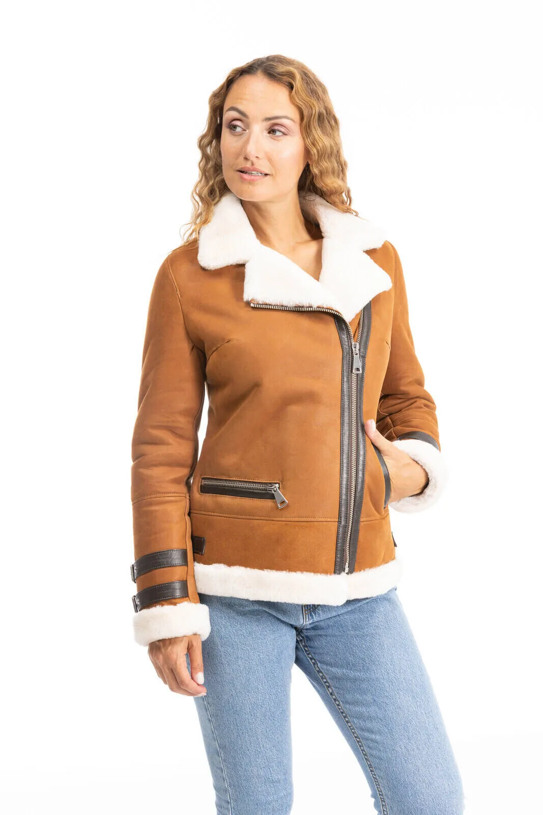 Whiskey-Jacke &bdquo;Venitia&ldquo; aus Schaffell fur Damen